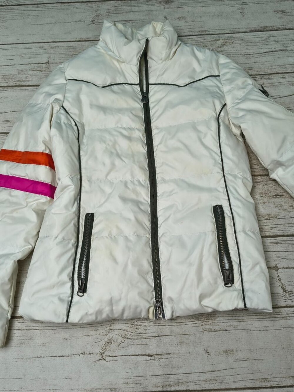 Roper Vintage Style Western Ski Puffer Jacket White Stripe Womens Small